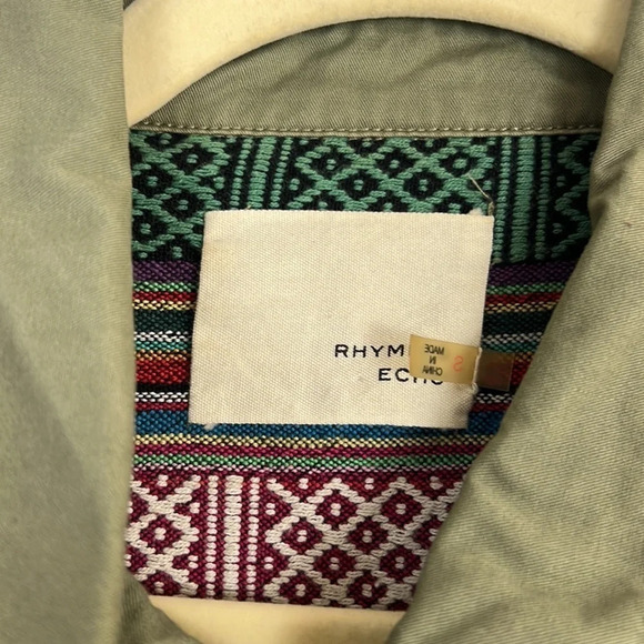 Rhyme & Echo Military Green Embroidered Jacket Size S - Picture 3 of 8